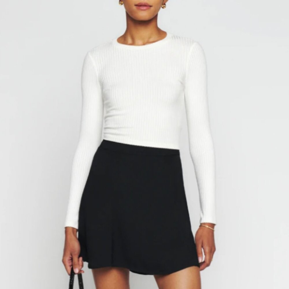 BEST NWT Reformation Flounce Mini Skirt - Black Classic Flare Casual - Picture 3 of 8